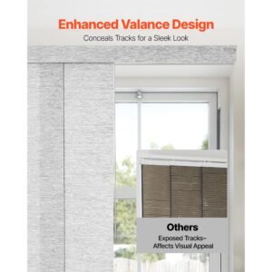 panel track blinds, extendable track from 45.8 in to 86 in w, trimmable panel curtains up to 96 in h, adjustable vertical panel blinds for sliding doors, patio doors, room divider, window, gray