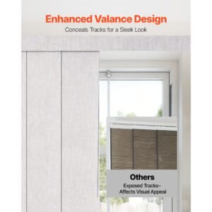 panel track blinds, extendable track from 45.8 in to 86 in w, trimmable panel curtains up to 96 in h, vertical blackout panel blinds for sliding doors, patio doors, room divider, light gray