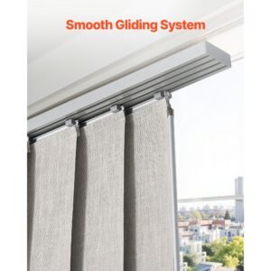 panel track blinds, extendable track from 45.8 in to 86 in w, trimmable panel curtains up to 96 in h, vertical blackout panel blinds for sliding doors, patio doors, room divider, light gray