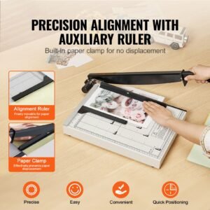 paper cutter, guillotine trimmer, 15" cut length, 16 sheets capacity, heavy duty guillotine paper cutter with guard rail/blade lock for cardstock/cardboard, paper trimmer for home office school