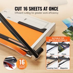 paper cutter, guillotine trimmer, 15" cut length, 16 sheets capacity, heavy duty guillotine paper cutter with guard rail/blade lock for cardstock/cardboard, paper trimmer for home office school