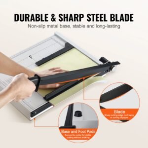 paper cutter, guillotine trimmer, 15" cut length, 16 sheets capacity, heavy duty guillotine paper cutter with guard rail/blade lock for cardstock/cardboard, paper trimmer for home office school