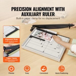 paper cutter, guillotine trimmer, 18" cut length, 15 sheets capacity, heavy duty guillotine paper cutter with guard rail/blade lock for cardstock/cardboard, paper trimmer for home office school