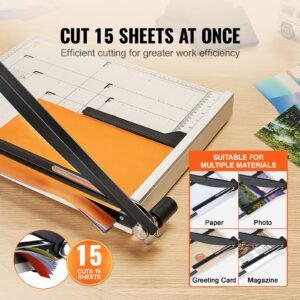 paper cutter, guillotine trimmer, 18" cut length, 15 sheets capacity, heavy duty guillotine paper cutter with guard rail/blade lock for cardstock/cardboard, paper trimmer for home office school