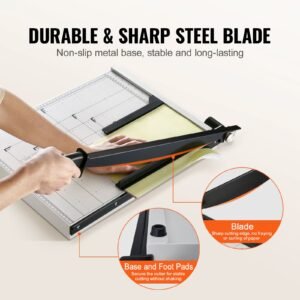 paper cutter, guillotine trimmer, 18" cut length, 15 sheets capacity, heavy duty guillotine paper cutter with guard rail/blade lock for cardstock/cardboard, paper trimmer for home office school