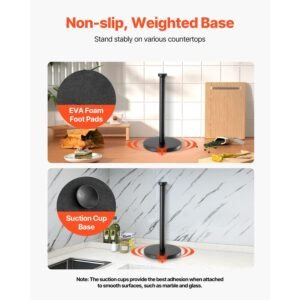 paper towel holder countertop, stainless steel kitchen paper towel stand with weighted base and suction cups, non slip countertop kitchen paper roll holders for kitchen bathroom