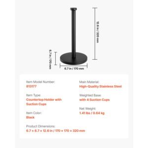 paper towel holder countertop, stainless steel kitchen paper towel stand with weighted base and suction cups, non slip countertop kitchen paper roll holders for kitchen bathroom