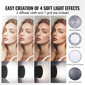 parabolic softbox, 33 in / 850 mm, quick release and quick fold, lightweight and portable, universal bowens mount, 4 lighting effects, fits for professionoal photography, daily filming
