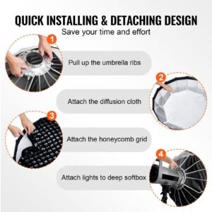 parabolic softbox, 33 in / 850 mm, quick release and quick fold, lightweight and portable, universal bowens mount, 4 lighting effects, fits for professionoal photography, daily filming