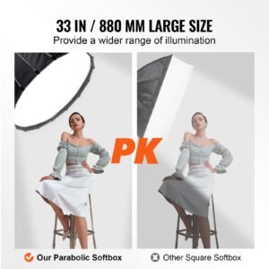 parabolic softbox, 33 in / 850 mm, quick release and quick fold, lightweight and portable, universal bowens mount, 4 lighting effects, fits for professionoal photography, daily filming