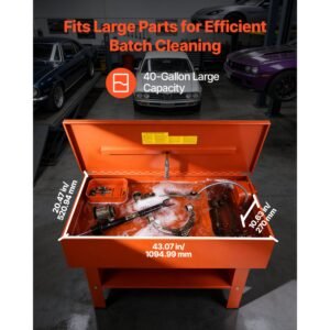 parts washer 40 gallon, 17 gallon solvent capacity, 1 gallon per minute max pump output, steel cabinet electric pump automotive parts washer cleaner for wheel bearings, gears, and carburetors