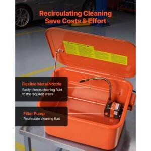 parts washer 5 gallon, 3.5 gallon solvent capacity, 0.4 gallon per minute max pump output, portable steel automotive parts cleaner with electric pump for wheel bearings, gears, and carburetors