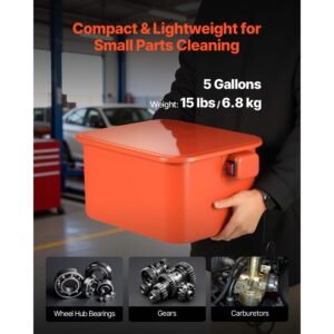parts washer 5 gallon, 3.5 gallon solvent capacity, 0.4 gallon per minute max pump output, portable steel automotive parts cleaner with electric pump for wheel bearings, gears, and carburetors
