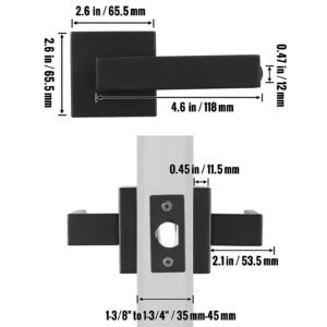 passage door handle, 1 pack matte black door lever, left or right handing reversible lever non locking, 45° rotation to open, universal square interior for hallways, closets, meeting spaces
