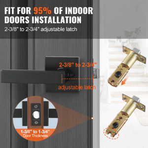 passage door handle, 5 pack matte black door lever, left or right handing reversible lever non locking, 45° rotation to open, universal square interior for hallways, closets, meeting spaces