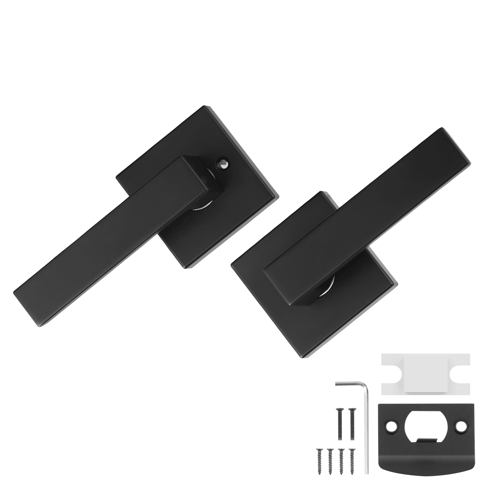 passage door handle, 6 pack matte black door lever, left or right handing reversible lever non locking, 45° rotation to open, universal square interior for hallways, closets, meeting spaces