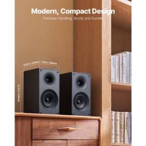 passive bookshelf speaker, 300w, book shelf stereo speakers with 5.25 inch woofer and 1 inch tweeter, detachable grille, 65hz 20khz frequency response, wooden enclosure (1 pair)
