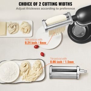 pasta attachment for kitchenaid stand mixer, stainless steel pasta roller cutter set including pasta sheet roller, spaghetti and fettuccine cutter, 8 adjustable thickness knob pasta maker, 3pcs