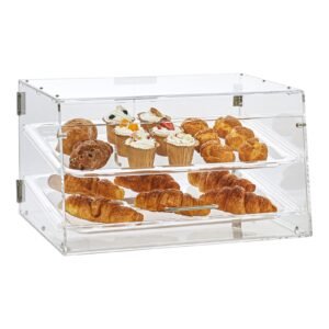 pastry display case, 2 tier commercial countertop bakery display case, acrylic display box with rear door access & removable shelves, keep fresh for donut bagels cake cookie, 20.7"x13.2"x11.9"