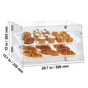 pastry display case, 2 tier commercial countertop bakery display case, acrylic display box with rear door access & removable shelves, keep fresh for donut bagels cake cookie, 20.7"x13.2"x11.9"