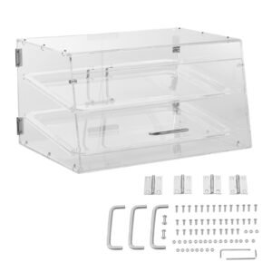 pastry display case, 2 tier commercial countertop bakery display case, acrylic display box with rear door access & removable shelves, keep fresh for donut bagels cake cookie, 20.7"x13.2"x11.9"