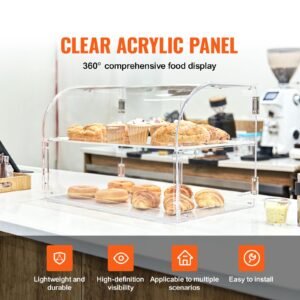 pastry display case, 2 tier commercial countertop bakery display case, acrylic display box with rear door access & removable shelves, keep fresh for donut bagels cake cookie, 22"x14"x14"