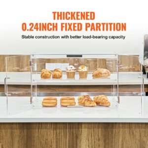 pastry display case, 2 tier commercial countertop bakery display case, acrylic display box with rear door access & removable shelves, keep fresh for donut bagels cake cookie, 22"x14"x14"