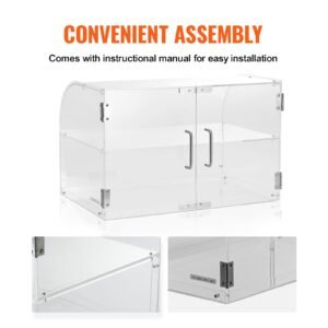pastry display case, 2 tier commercial countertop bakery display case, acrylic display box with rear door access & removable shelves, keep fresh for donut bagels cake cookie, 22"x14"x14"
