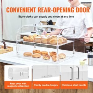 pastry display case, 2 tier commercial countertop bakery display case, acrylic display box with rear door access & removable shelves, keep fresh for donut bagels cake cookie, 22"x14"x14"