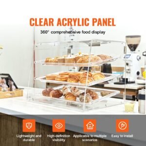 pastry display case, 3 tier commercial countertop bakery display case, acrylic display box with rear door access & removable shelves, keep fresh for donut bagels cake cookie, 20.7"x17"x16.3"