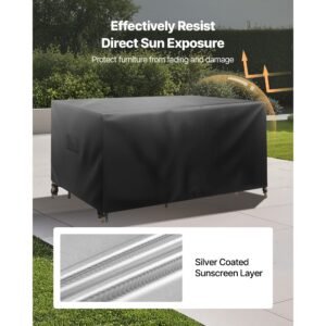 patio furniture cover, 420d heavy duty waterproof outdoor dining table and chairs cover, large squre patio table covers with air vent for all weather, 126l x 126w x 32h inch, black