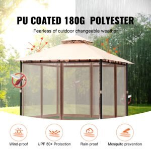 patio gazebo for 6 8 person, 10 x 10 ft backyard gazebo, with mosquito netting, metal frame, and pu coated 180g polyester, outdoor canopy shelter for patio, backyard, lawn, garden, deck