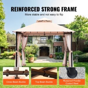 patio gazebo for 6 8 person, 10 x 10 ft backyard gazebo, with mosquito netting, metal frame, and pu coated 180g polyester, outdoor canopy shelter for patio, backyard, lawn, garden, deck