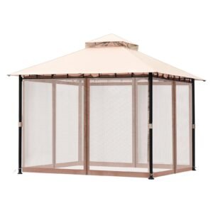 Patio Gazebo for 6-8 Person, 10 x 10 FT Backyard Gazebo, with Mosquito Netting, Metal Frame, and PU Coated 180G Polyester, Outdoor Canopy Shelter for Patio, Backyard, Lawn, Garden, Deck