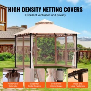 patio gazebo for 6 8 person, 10 x 10 ft backyard gazebo, with mosquito netting, metal frame, and pu coated 180g polyester, outdoor canopy shelter for patio, backyard, lawn, garden, deck