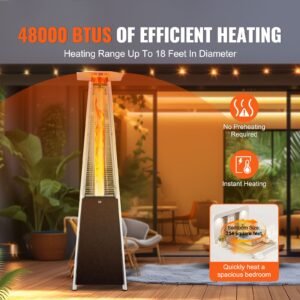 patio heater for outdoor use, 48000btu pyramid propane heater w/wheels, quartz glass tube outdoor patio flame heater for patio, party, backyard, garden, decoration, hammered bronze