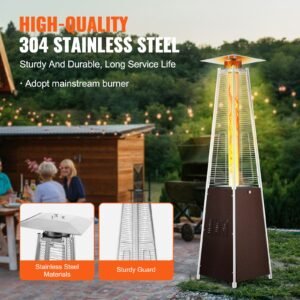 patio heater for outdoor use, 48000btu pyramid propane heater w/wheels, quartz glass tube outdoor patio flame heater for patio, party, backyard, garden, decoration, hammered bronze