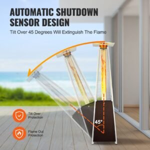 patio heater for outdoor use, 48000btu pyramid propane heater w/wheels, quartz glass tube outdoor patio flame heater for patio, party, backyard, garden, decoration, hammered bronze