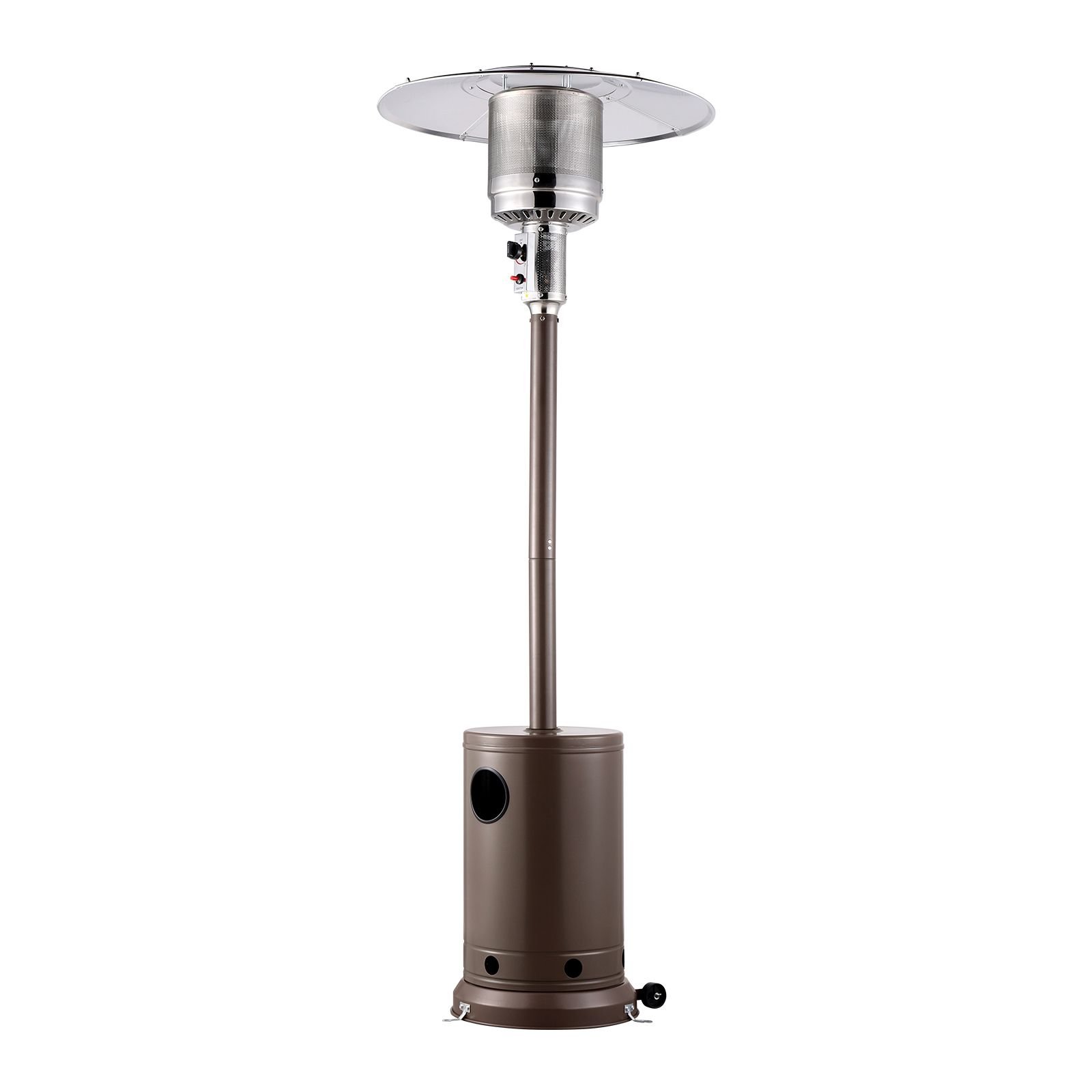 patio heater for outdoor use, 50000btu propane heater tall hammered with round table design, metal burner and wheels, fixed outdoor patio flame heater for patio, party, backyard, garden, bronze