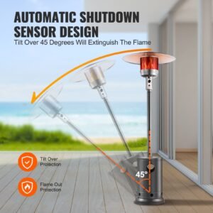 patio heater for outdoor use, 50000btu propane heater tall hammered with round table design, metal burner and wheels, outdoor patio flame heater for patio, party, backyard, garden, silver gray