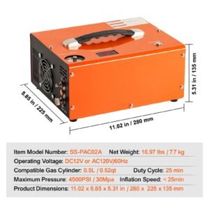 pcp air compressor, 4500psi portable pcp airgun compressor with built in converter, auto stop | dc12v/ac120v | oil & water free paintball tank compressor pump for air rifle, scuba diving bottle