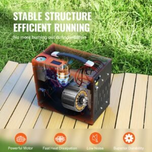 pcp air compressor, 4500psi/30mpa portable pcp airgun compressor with built in power converter, auto stop | dc12v/ac120v | oil & water free air rifle, paintball and scuba tank compressor pump