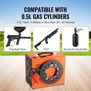 pcp air compressor, 4500psi/30mpa portable pcp airgun compressor with built in power converter, auto stop | dc12v/ac120v | oil & water free air rifle, paintball and scuba tank compressor pump