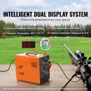 pcp air compressor, 4500psi/30mpa portable pcp airgun compressor with built in power converter, auto stop | dc12v/ac120v | oil & water free air rifle, paintball and scuba tank compressor pump