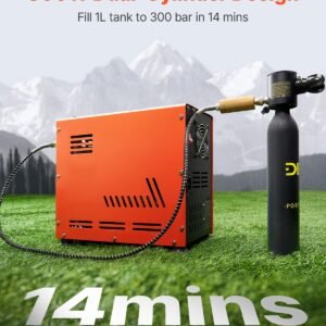 pcp air compressor, 800w dual cylinder pcp airgun compressor 4500psi/30mpa with built in fan cooling system, auto stop | oil free paintball tank compressor for air rifle, scuba diving bottle