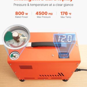 pcp air compressor, 800w dual cylinder pcp airgun compressor 4500psi/30mpa with built in fan cooling system, auto stop | oil free paintball tank compressor for air rifle, scuba diving bottle