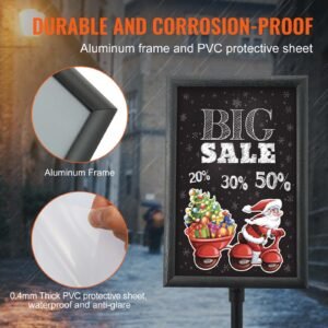 pedestal sign holder, 11 x 17 inch vertical and horizontal adjustable poster stand, heavy duty floor standing sign holder with round base for display, advertisement, and outdoor, black