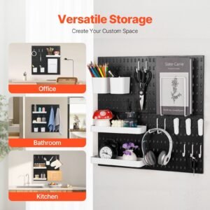 pegboard combination kit, 11" x 11" plastic pegboard, 4 panels, peg board wall organizer kit with accessories, for garage tool storage kitchen living room craft room office bathroom home, black