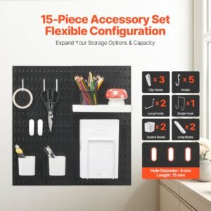 pegboard combination kit, 11" x 11" plastic pegboard, 4 panels, peg board wall organizer kit with accessories, for garage tool storage kitchen living room craft room office bathroom home, black
