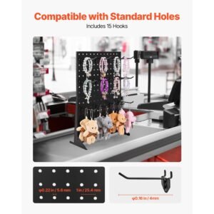 pegboard display stand, 17 x 13 inch tabletop pegboard display stand with 15 hooks, thickened cold rolled steel peg board panel for grocery, retail store and jewelry shop, black (1 pcs)